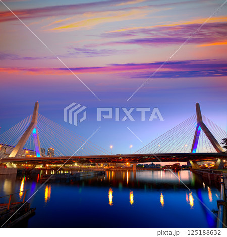 Boston Zakim bridge sunset in Massachusetts Boston Zakim bridge sunset in Massachusetts 125188632