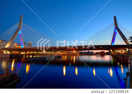 Boston Zakim bridge sunset in Massachusetts Boston Zakim bridge sunset in Massachusetts 125188634