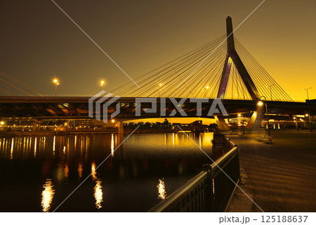 Boston Zakim bridge sunset in Massachusetts 125188637