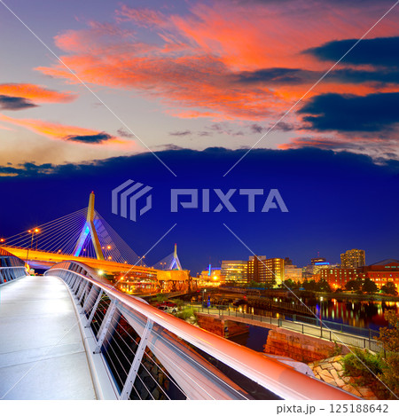 Boston Zakim bridge sunset in Massachusetts 125188642