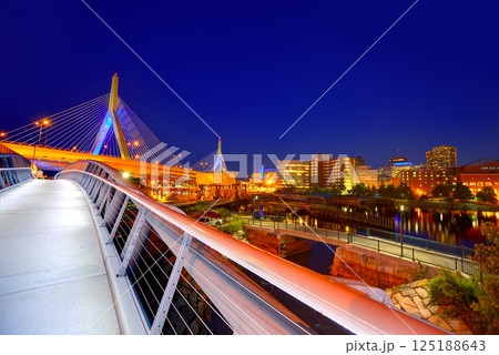 Boston Zakim bridge sunset in Massachusetts 125188643
