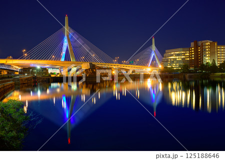 Boston Zakim bridge sunset in Massachusetts 125188646