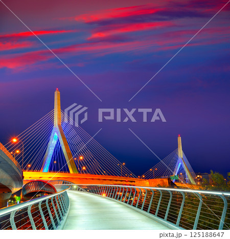 Boston Zakim bridge sunset in Massachusetts Boston Zakim bridge sunset in Massachusetts 125188647
