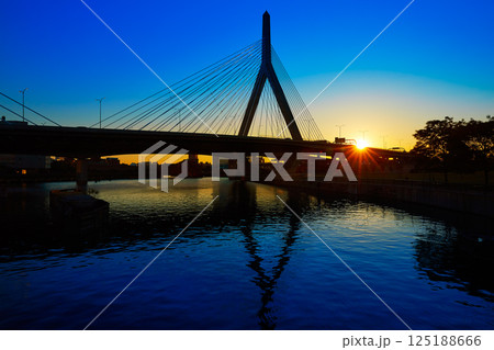 Boston Zakim bridge sunset in Massachusetts 125188666