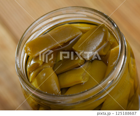 Marinated chopped green beans in jar Marinated chopped green beans in jar 125188687