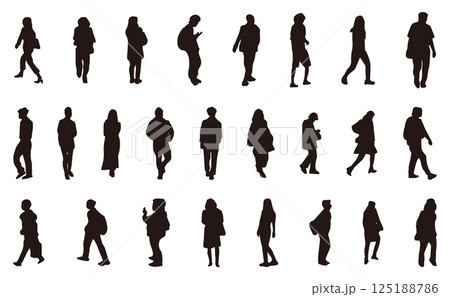 街行く人のシルエットイラストセット 125188786