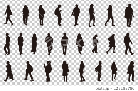 街行く人のシルエットイラストセット 125188786