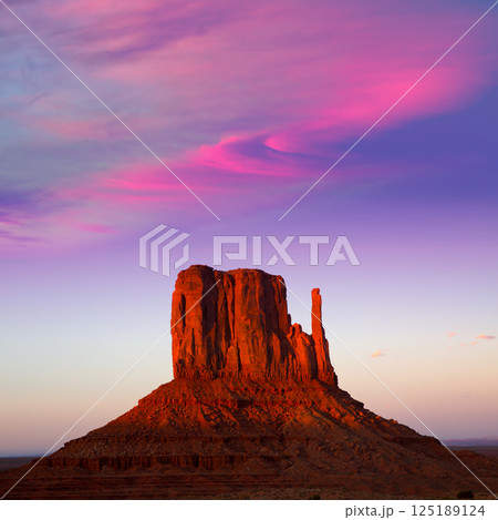 Monument Valley West Mitten at sunset sky Monument Valley West Mitten at sunset sky 125189124