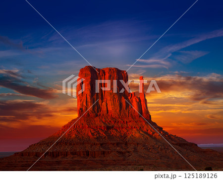 Monument Valley West Mitten at sunset sky Monument Valley West Mitten at sunset sky 125189126