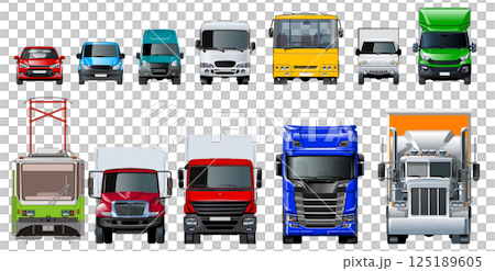 Vector transport front view. Isolated realistic vehicles set on white 125189605