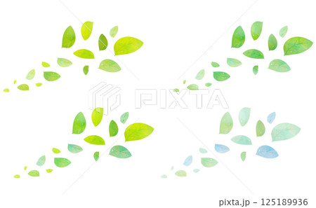 そよ風に舞う葉っぱの爽やかイラストセット そよ風に舞う葉っぱの爽やかイラストセット 125189936
