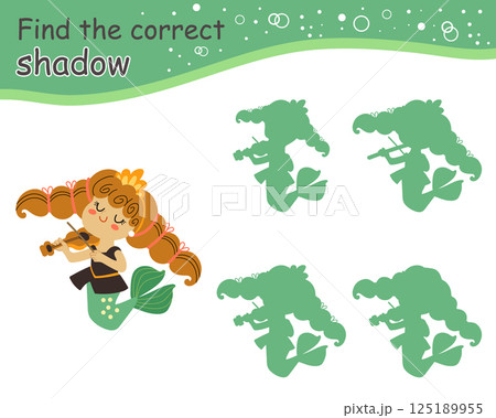 Kids game find the correct shadow cute mermaid vector 125189955