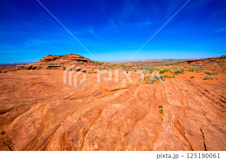 Arizona desert near Colorado river USA orange soil and blue sky Arizona desert near Colorado river USA orange soil and blue sky 125190061