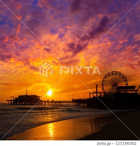 Santa Monica California sunset on Pier Ferrys wheel Santa Monica California sunset on Pier Ferrys wheel 125190302