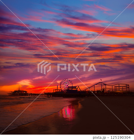 Santa Monica California sunset on Pier Ferrys wheel Santa Monica California sunset on Pier Ferrys wheel 125190304