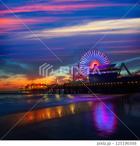Santa Monica California sunset on Pier Ferrys wheel Santa Monica California sunset on Pier Ferrys wheel 125190308