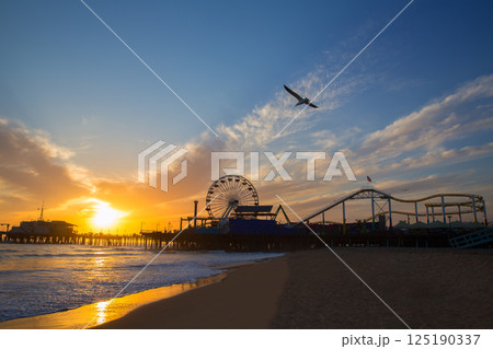 Santa Monica California sunset on Pier Ferrys wheel Santa Monica California sunset on Pier Ferrys wheel 125190337