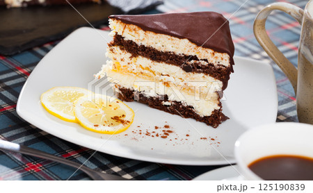 Piece of lemon-chocolate cake Piece of lemon-chocolate cake 125190839