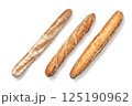 Pattern from fresh baked crunchy french baguette isolated white background 125190962