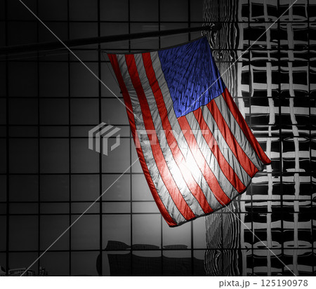 US american symbol flag over Black and white modern LA 125190978