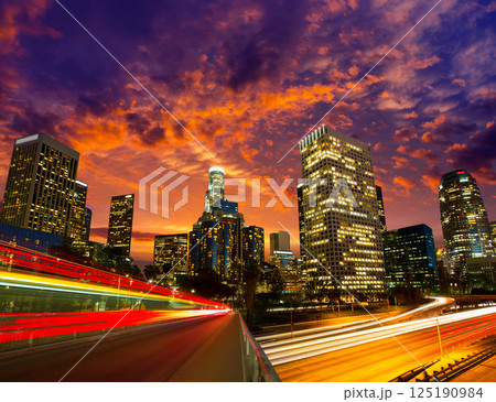 Downtown LA night Los Angeles sunset skyline California Downtown LA night Los Angeles sunset skyline California 125190984