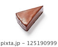 Moist and creamy chocolate flavoured cake slice isolated on white background 125190999