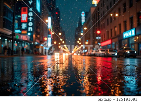 City Lights Reflecting on a Rainy Street City Lights Reflecting on a Rainy Street 125191093