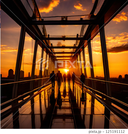 Golden Hour Reflections on a Modern Glass Building 125191112