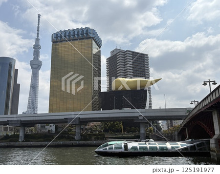 浅草隅田川から見える風景_ 聖火台の炎_スカイツリー 125191977