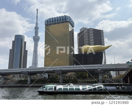 浅草隅田川から見える風景_ 聖火台の炎_スカイツリー 125191980