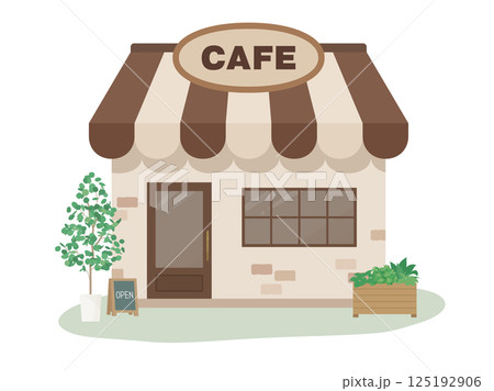 カフェの店舗の外観のイラスト素材 カフェの店舗の外観のイラスト素材 125192906