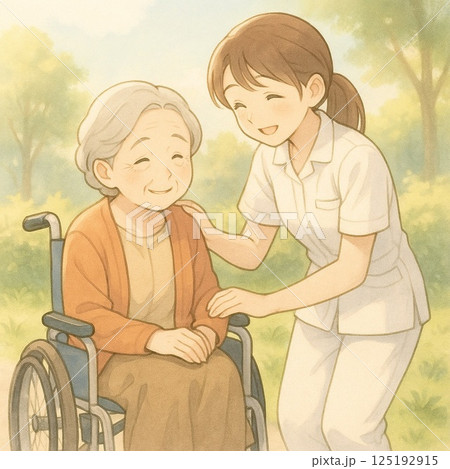やさしい笑顔に包まれる介護のひととき（アニメ調） 125192915