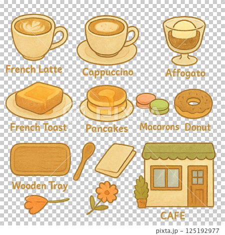 手繪咖啡館素材集(拿鐵、煎餅、法式吐司等) 手繪咖啡館素材集(拿鐵、煎餅、法式吐司等) 125192977