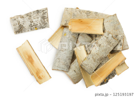 piece of aspen bark isolated on white background. Top view, flat lay 125193197