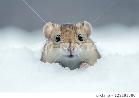 Cute wild mouse emerging from snow in winter wonderland Cute wild mouse emerging from snow in winter wonderland 125193396