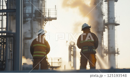 Firefighters respond to massive industrial fire with intense flames 125193548