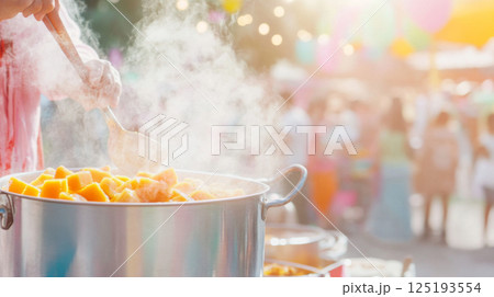 Street Vendor Preparing Mango Sticky Rice at Night Market 125193554