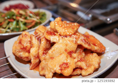 Chinese food. sweet and sour pork fried 125193892