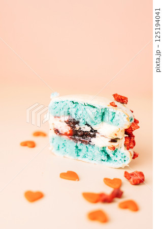 Colorful french desserts. Cake macaroons Juicy macaroon filling 125194041