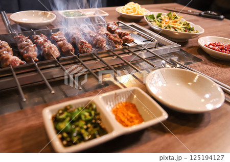 Chinese food. Grilled lamb skewers. Chinese food. Grilled lamb skewers. 125194127