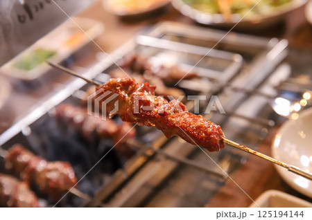 Chinese food. Grilled lamb skewers.	 125194144