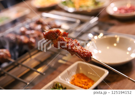 Chinese food. Grilled lamb skewers.	 125194152