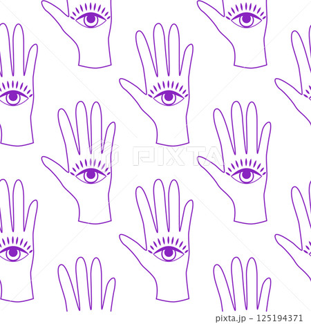 Silhouettes Magic symbols seamless pattern, with magical elements such as snake, eye, tarot cards, hand, skull. Witchcraft theme symbols and elements 125194371