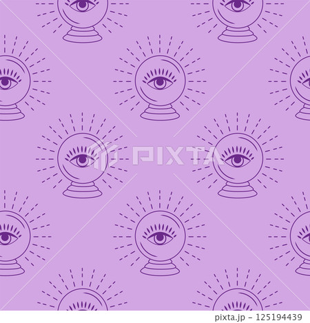 Silhouettes Magic symbols seamless pattern, with magical elements such as snake, eye, tarot cards, hand, skull. Witchcraft theme symbols and elements 125194439