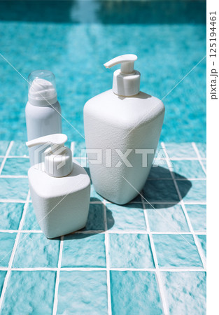 A set of mockups of cosmetics for skin care. A collection of tubes and bottles against a backdrop A set of mockups of cosmetics for skin care. A collection of tubes and bottles against a backdrop 125194461