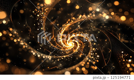 A spiral of gold and black with a lot of sparkles 125194771