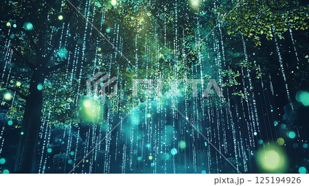 A tree with a blue canopy and green leaves 125194926