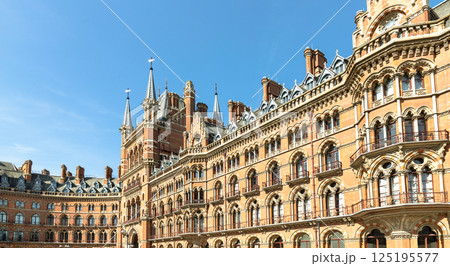 Stunning of the gothic building where the St. Pancras Renaissance Hotel is based in Kings Cross. 125195577