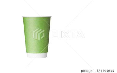 cardboard glass of green color, for coffee or tea on an isolated white background 125195633
