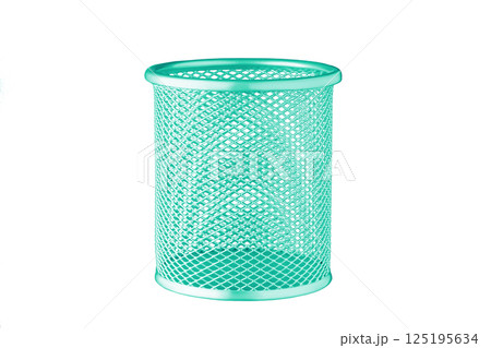 metallic Glass of green color for stationery, pencils, pens, scissors, ruler, on an isolated white background metallic Glass of green color for stationery, pencils, pens, scissors, ruler, on an isolated white background 125195634